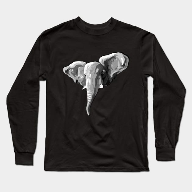 Black and White Elephant Long Sleeve T-Shirt by mailsoncello